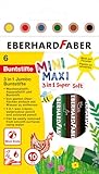 Eberhard Faber 518905 - Jumbo Buntstifte 3in1 mit Wachsmalstift, Aquarellstift und Buntstift, Mini Maxi, 6 Malstifte