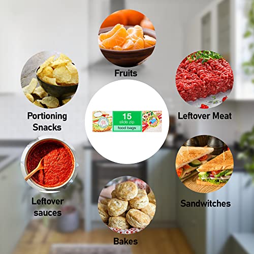 15 All Purpose Food Bags, 1L Resealable Sliding Zip Bags, BPA free, Tight Seal, Perfect for Keeping Produce Fresh, Freezing, Transporting and Organisation (1 Pack) - Image 5