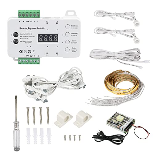 Inscrip Iluminación LED para escaleras 12V 24V 2700K 4000K 16 pasos RL-STEP-05, control de iluminación dinámica de escalera, kit completo con fuente de alimentación de 100W y tira de luz