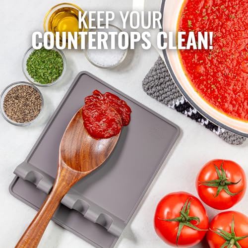 Image of Zulay Kitchen Extra Large Silicone Utensil Rest with Drip Pad for Multiple Utensils - BPA-Free Heat-Resistant Spoon Rest & Spoon Holder for Stove Top - Kitchen Utensil Holder for Spoon - Gray
