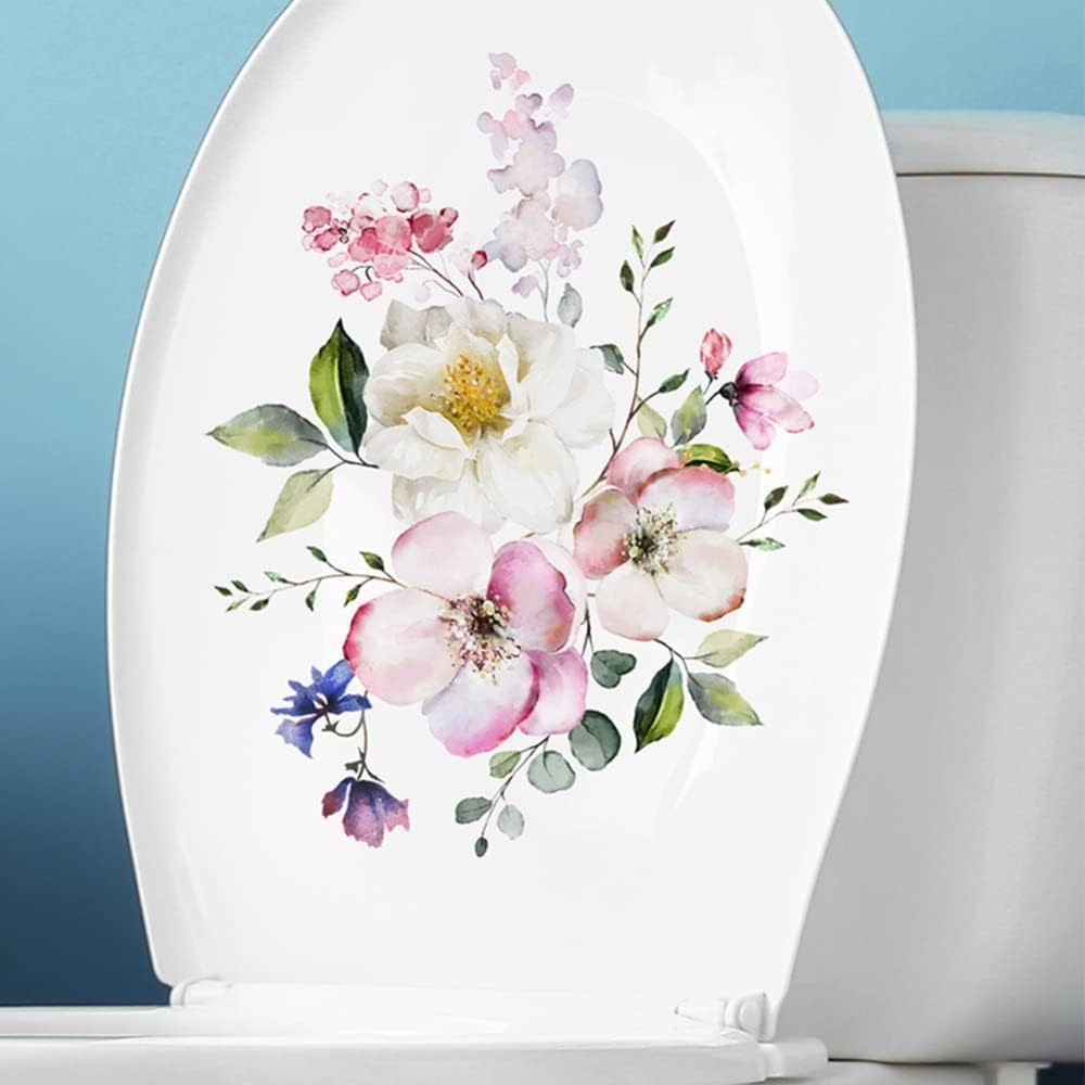 Blumen Toilettensitz Deckel Aufkleber, Toilettendeckel Abdeckung Abziehbilder Selbstklebend Abnehmbare Badezimmer Wandaufkleber Blumenmuster für Toilette WC Dekorationen Zuhause Badezimmer Zubehör