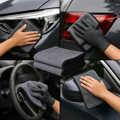 Image of 500 GSM Microfiber Drying Towels 75x35 cm | Ultra Thick Super Absorbent Car Drying Cloth | Lint Free Scratch Free for Car Bike Home Cleaning | Auto Detailing Towel | Pack of 2 | Grey