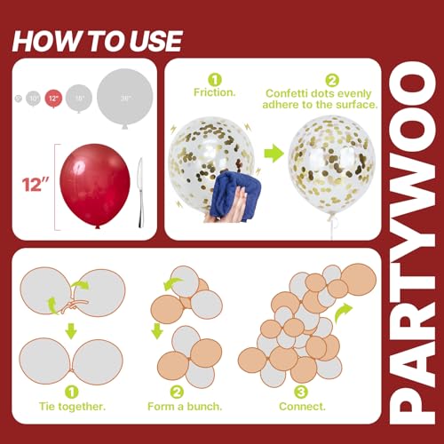Image of PartyWoo Red and Gold Balloons 66pcs 12 10 Inch Matte Red Burgundy Metallic Chrome Gold Confetti Balloons for Graduation Baby Shower Birthday New Year's Eve Anniversary Christmas Party Decorations