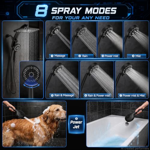 Image of Veken 12 inch Rain Shower Head with Handheld,High Pressure Power Wash,Magnetic