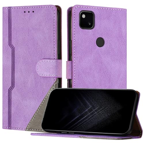Netany Schutzhülle für Google Pixel 4A, PU Leder Flip Wallet Handyhülle mit magnetisch Kartenfächer Standfunktion Hülle für Google 4A - Lila
