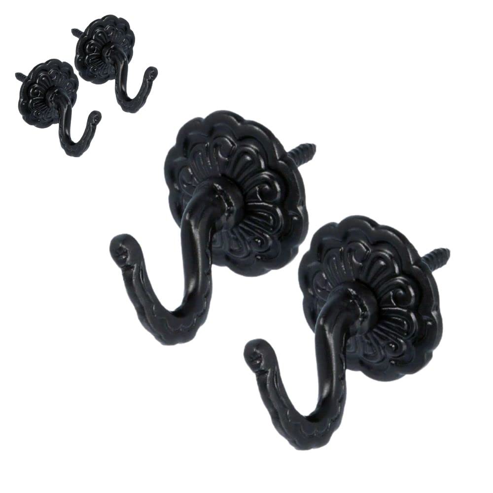 SISI UK Black Curtain Tie Back Hooks Modern & Classic Designs Screw in Tassel Hold Rosette Hook U Shaped Curtain Tie Hooks Ball End Holdbacks Hooks for Clothes Coat Hanger Hook Pack of 2.