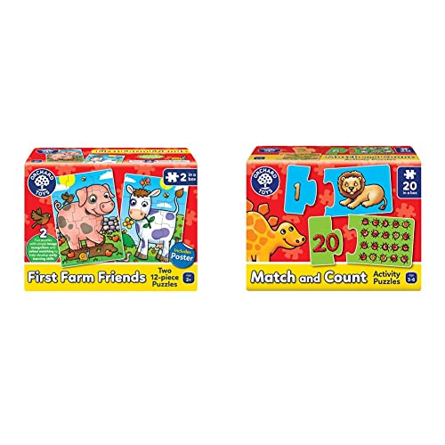 Orchard Toys First Farm Friends Jigsaw Puzzle, 12-Piece Educational Jigsaws, Two Puzzles in a Box, Develops Hand-Eye Coordination & Match and Count Jigsaws, Learn to Count from 1-20