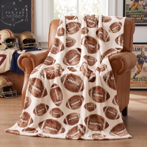 Horaldaily Football Beige Flannel Throw Blanket...