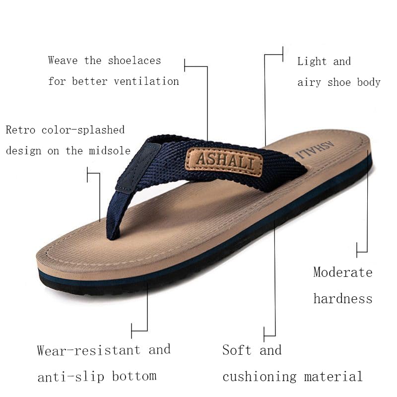 Men'S Summer Flip Flops, Non-Slip Clasp Sandals, High-End Breathable Slippers for Outdoor, All-Season, Casual & Vacation Wear, Solid Color & Striped Pattern, Round Toe, Lace Closure, Fabric Upper & Inner, EVA & Rubber Sole, No Insole4