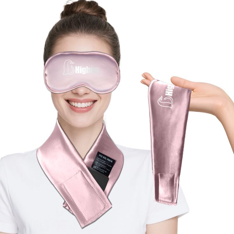 2PCS Cooling Eye Mask and Neck Ice Pack Wrap,Cold Gel Cooling Mask for Sleep,Ice Pack for Eyes,Reusable Ice Eye Mask Cold Compress for Puffy Eyes,Headache,Dark Circles,Migraines Relief,Pink