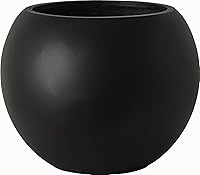 Haispring 13.5"H x 17" Dia Black Round Fiberstone Planter - Large Drainage Pot for Indoor/Outdoor Plants, Patio Garden