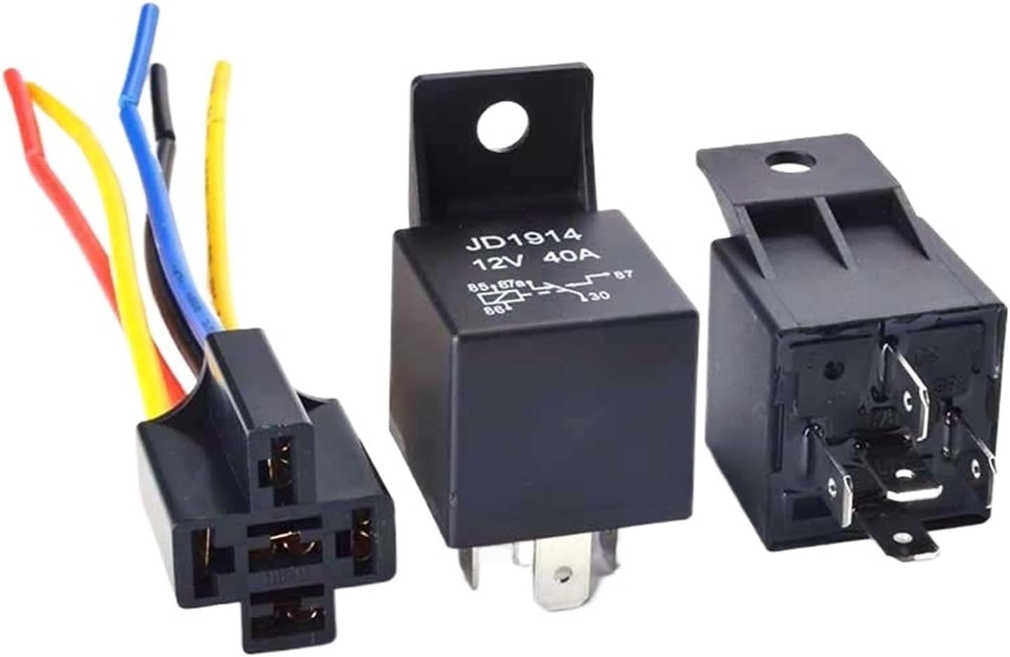 A single PPOZYLPC JD1914/JD1912 4-pin automotive relay with its pin diagram visible.