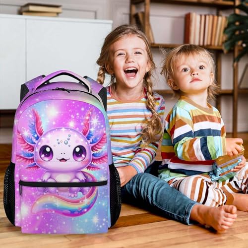 Axolotl Backpack for Girls, 17 Inch Kids Backpacks for Preschool, Cute Pink Large Capacity Toddler Bookbag for Kindergarten3