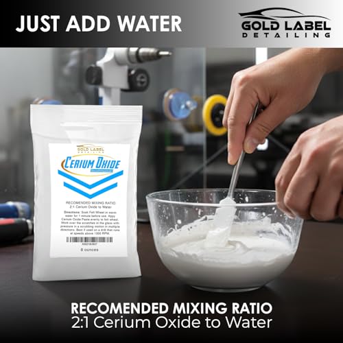 Image of Optical Grade Cerium Oxide 8oz Glass Repair Powder | Glass Window and Windshield Repair | Optical Grade, for use with Camera, Scope, Binocular Lens (8oz with 3 inch Felt Bob Wheel)
