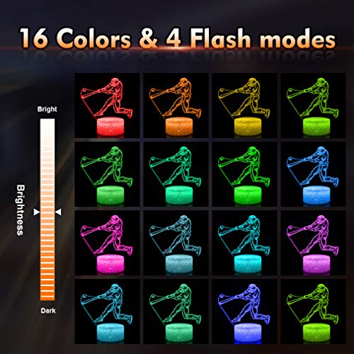 Baseball Man 3D Lamp Night Light With Remote & Touch Control,Multiple Colour & Flashing Modes And Brightness Adjusted,Usb & Batteries Powered,Best Gifts For Sport Lovers Boys Girls (Baseball Man-2) #TOP1