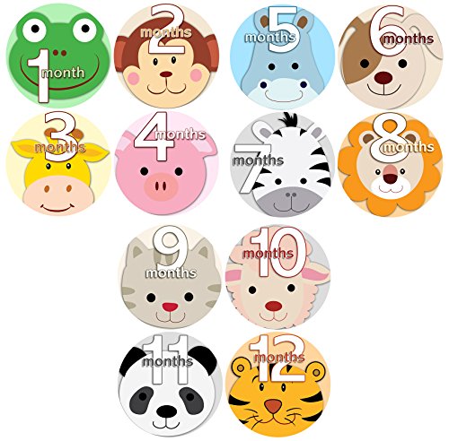 Baby Monthly Stickers, Animals Milestone Sticker Shower Gift, Newborn Baby Girl or Boy Month Sticker Set of 12 Count, Infant Photo Prop, Track Your Baby's First Year Month-by-Month and Holidays