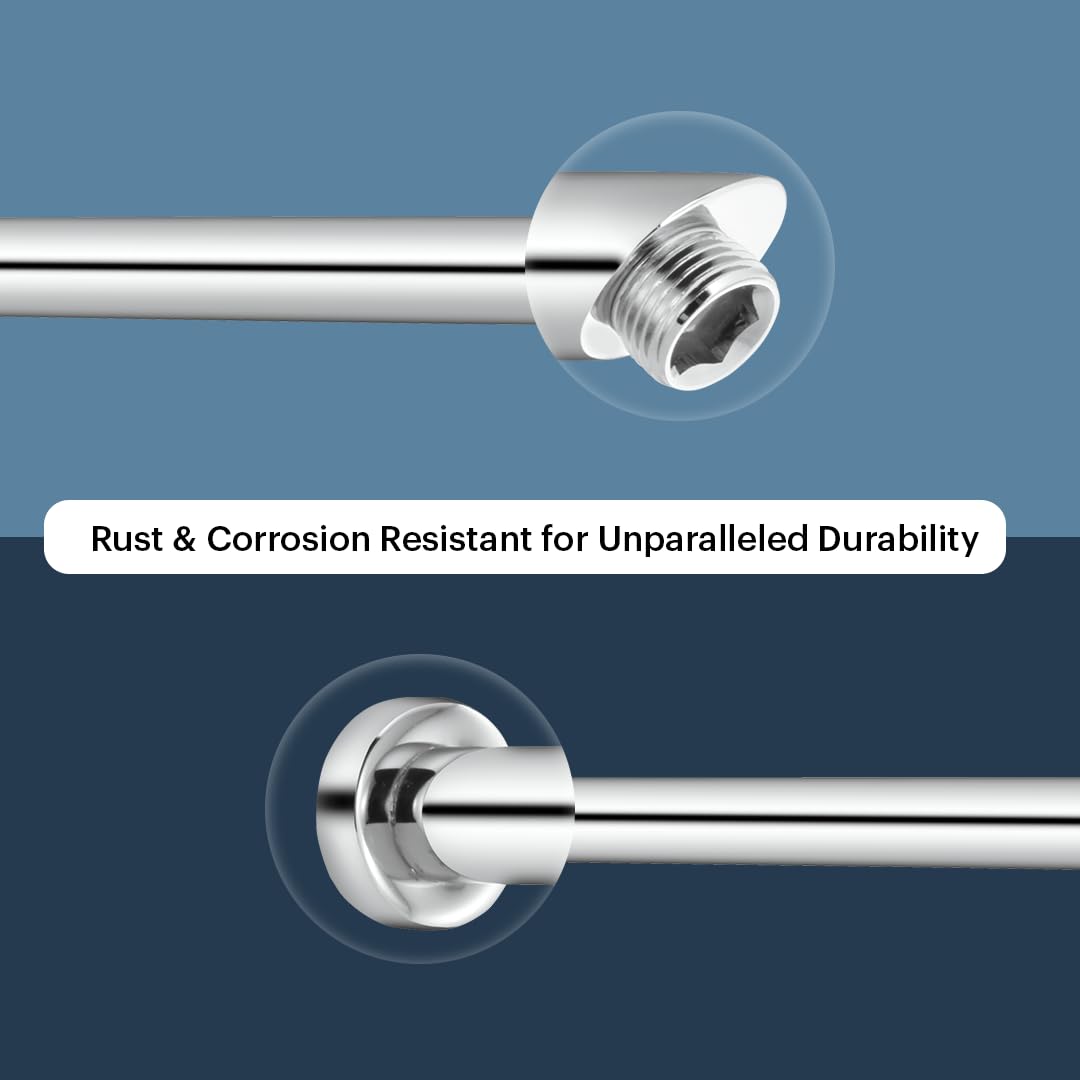Johnson Round Shower Arm 9 inches long with wall flange | SS304 Grade Anti-Corrosion Shower Holder for Overhead Showers | 2 Year Warranty (T7069R0- CP Finish)