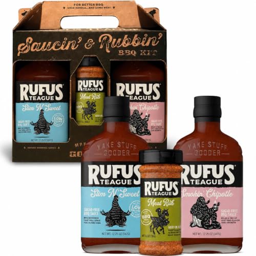 Image of Rufus Teague Sugar-Free BBQ Sauces and Dry Rub Gift Set, Gluten-Free 3pk | Keto Friendly, No Artificial Sweeteners, Gluten-Free, Low Carb, Saucin' & Rubbin' Tote, For Everyday Meals, Pantry Staple