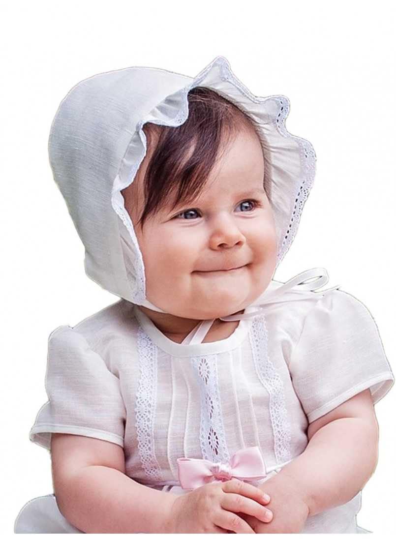 Taufmütze Mädchen, Taufhauben Jungenin für Elfenbein Leinen Taufkleid. Taufe Baby 3-18 Monate