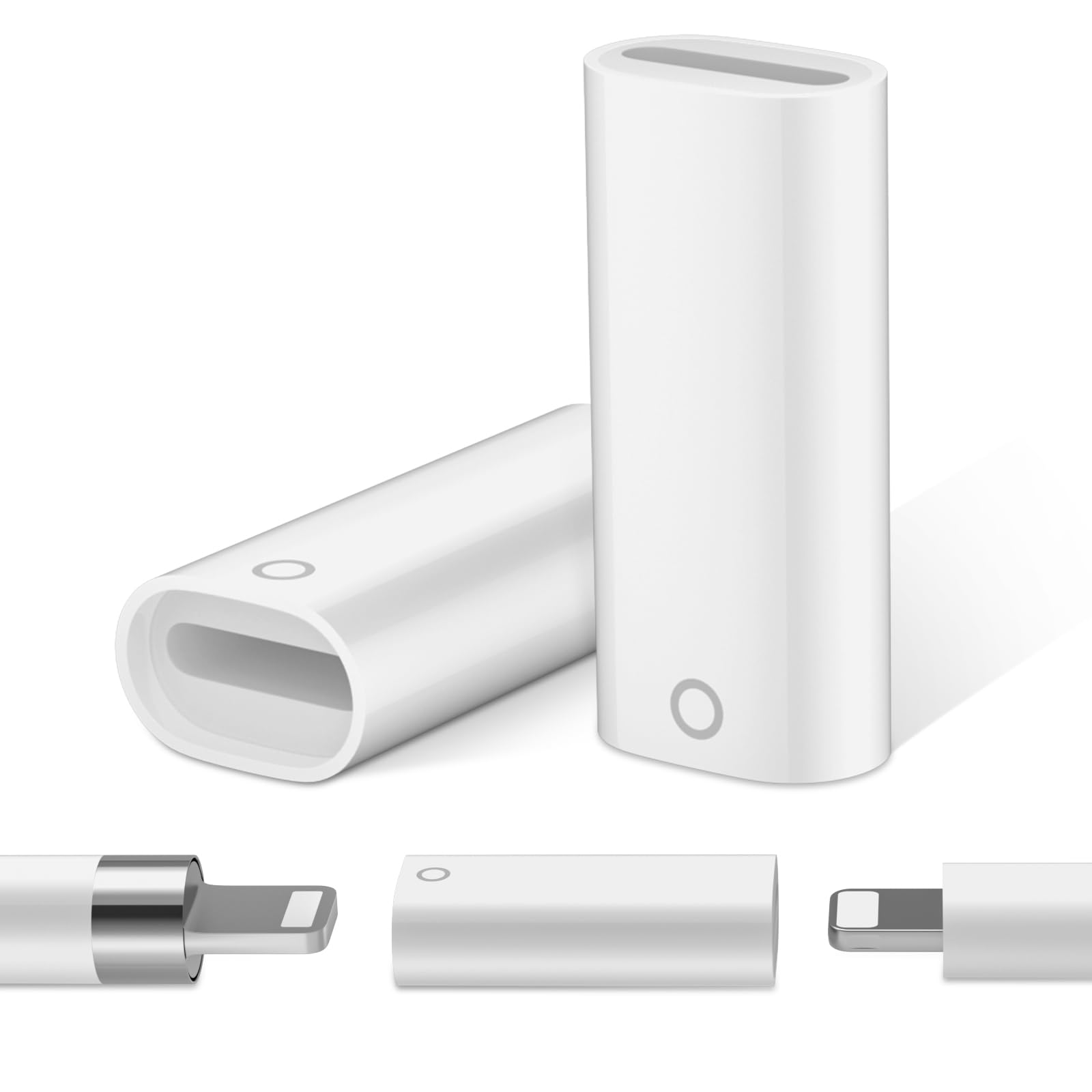 ELOLOHI 3 Pack Charging Adapter for Apple Pencil 1st Generation Female to Female Charge Adapter Connector Compatible with Lightning Cable Plug and Play Charger for Apple Pen iPad Pencil 1st Gen White