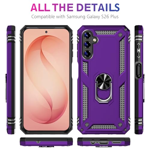Image of for Samsung Galaxy S26 Plus Case with Screen Protector, Heavy Duty Military Grade Shockproof Rugged Protective Cover for Samsung S26 Plus Phone Case with Metal Ring Magnetic Kickstand (Purple)