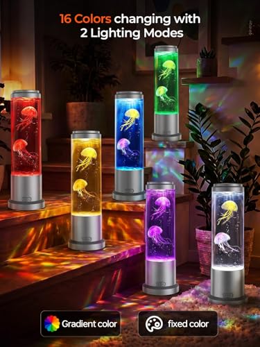 Image of Jellyfish Lamp,16 Color Mood Night Light, Whisper-Quiet Sensory Aquarium Light, Dual Power Mode Decorative Night Lamp with Remote Control & Timer Suitable for Home Office Decoration and Gifts