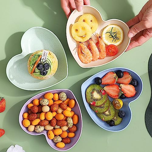 Image of Heart-Shaped Dessert, Salad & Snack Plates - Set of 10 Blue Plastic Dishes for Fruits, Steak, Appetizers | Lightweight, Eco-Friendly, Unbreakable Fiber Plates for Parties & Everyday Use