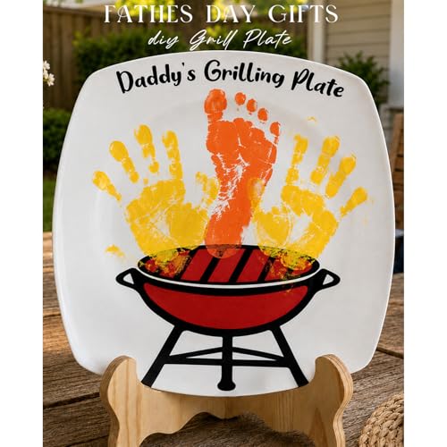 ORIENTAL CHERRY Father“s Day Gifts - DIY Daddy's Grilling Plate with Handprint - Personalized Step Dad Gifts from Wife Kids - Funny BBQ Crafts Birthday Present Ideas for First Papa from Daughter Son