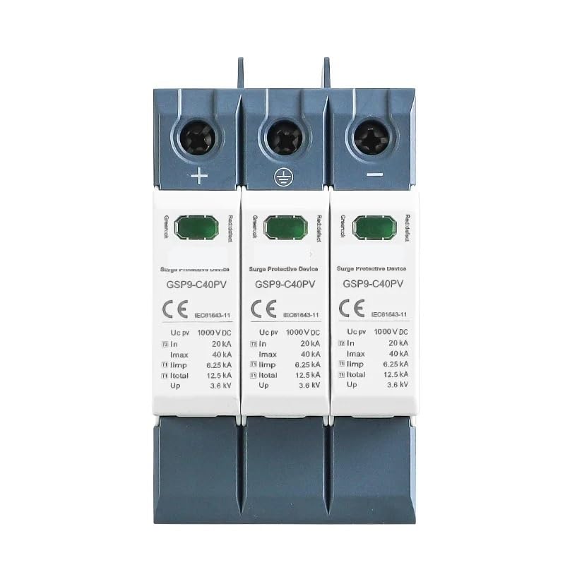Photovoltaic DC SPD 3P 600V 1000V 1500V 40KA Surge Protector Protective Device Lightning Protection Din Rail T1+T2(3P 1000VDC)