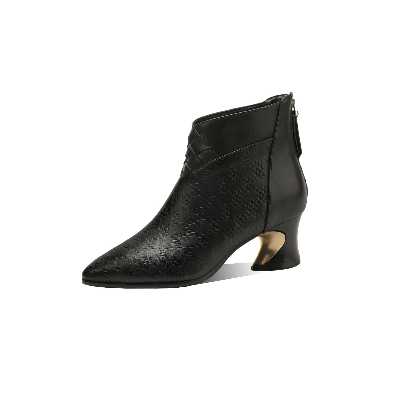 TinaCus Womens Leather Pointed Toe Ankle Booties Handmade Embossed Back Zipper Chunky Heel