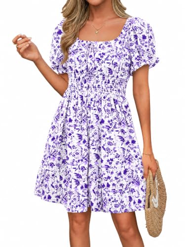Image of Womens Babydoll Mini Dress Casual Square Neck Short Sleeve Summer Dresses