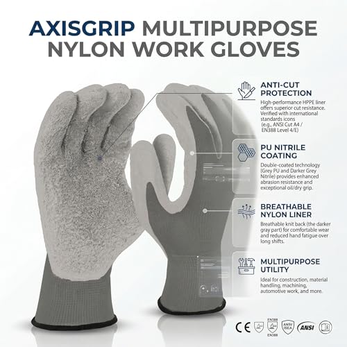 Image of Nylon Anti Cut PU Nitrile Coating Work Safety Gloves, Grey | Multipurpose, Pair1