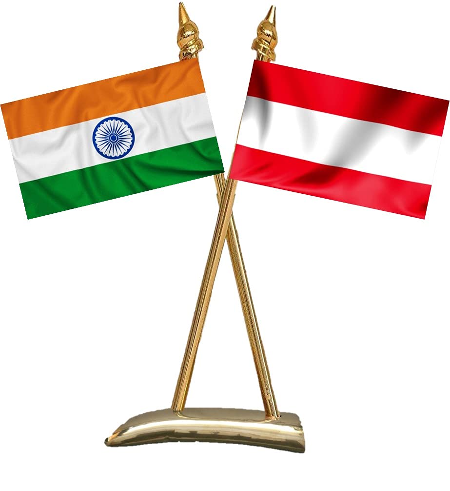 UNIq International Countries Miniature Double Sided Flags Made of 100% Special Silk Fabric (Warp-Knitted Polyester) with Criss-Cross Classy Brass Base Flag Table Stand (India & Austria) (B0837Z3328) Amazon Price History, Amazon Price Tracker