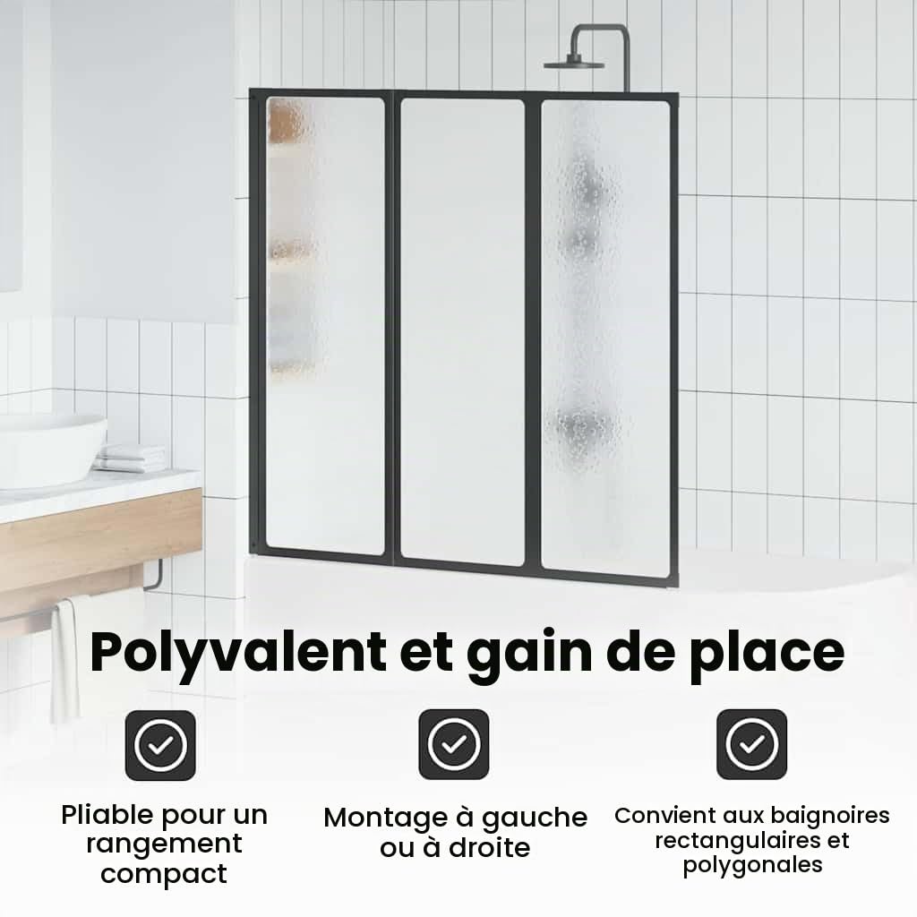 vidaXL Paroi de douche Noir 120 x 2 x 117 cm Aluminium et PP, Paravent de douche, moderne et rectangulaire, pliable, gain de place, panneau flexible pour votre salle de bain