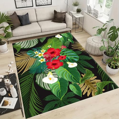Tapete decorativo con hojas de palma y flores hibisco 5x7ft miniatura 2