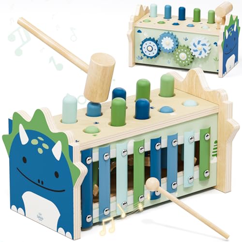 Jouets Montessori 1 An, Bébés Jouet en Bois avec Xylophone et Marteaux, Garçons Jouets d'Éveil Favorisant la Motricité, Cadeaux d'Anniversaire Éducatifs et Sûrs...