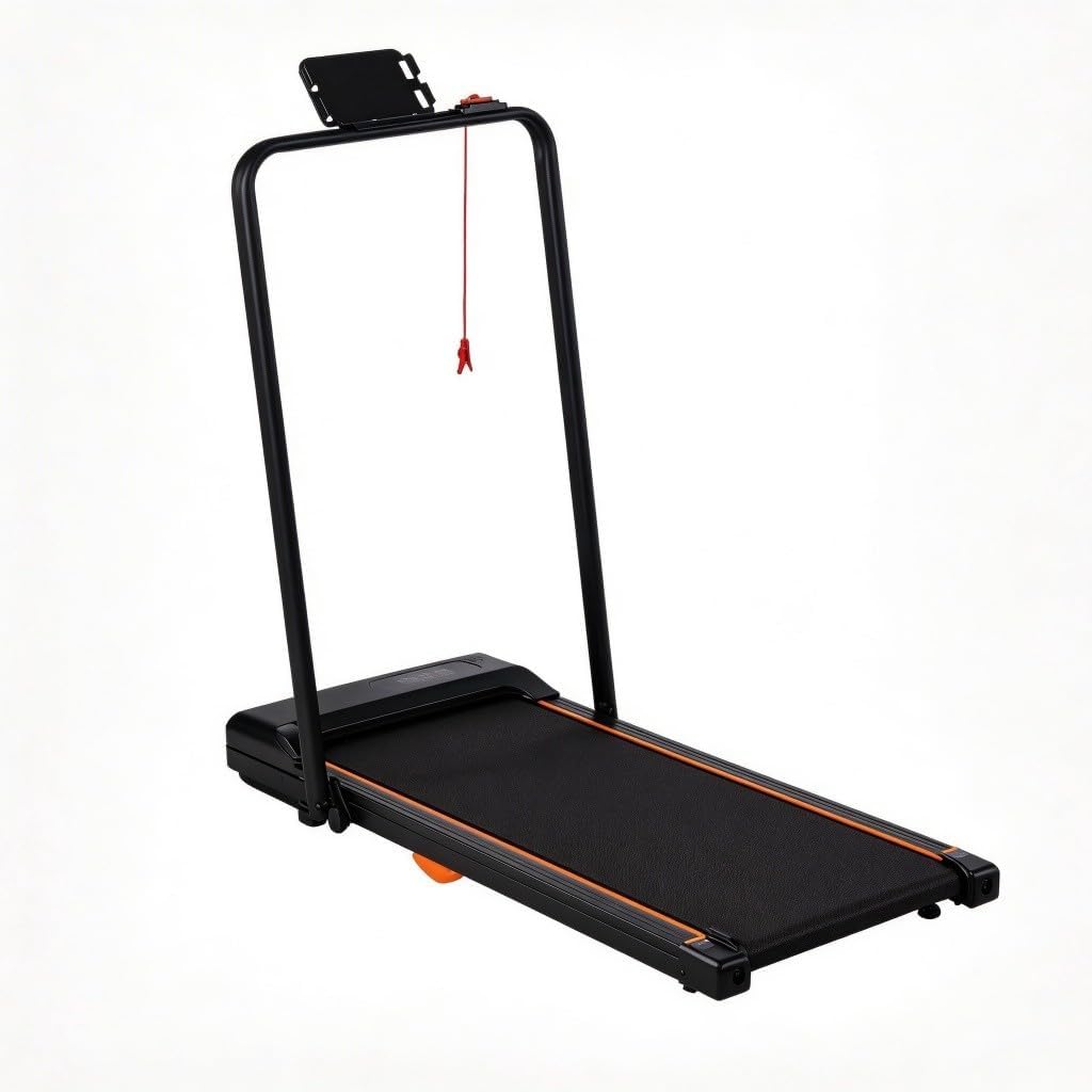 Esteira Elétrica Dobrável, Preta com Laranja, 43x110 cm, Suporte para Celular, Bivolt 110-220V, 100 kg