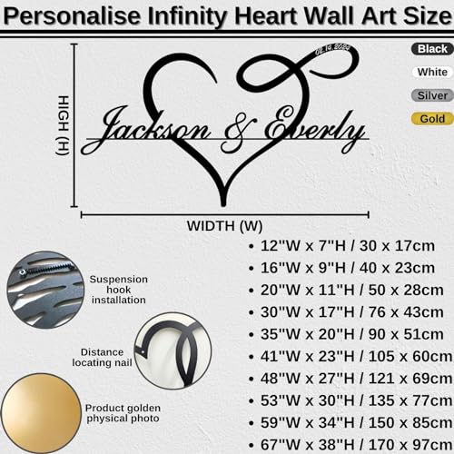 Lunwall Infinity Heart Metal Wall Art,Infinity Wall Decor,Metal Heart Wall Decor,Metal Infinity Sign Wedding Gifts,Personalized Infinity Sign,Personalized Wall Art For Couples,Valentines Day Gift  thumb #2