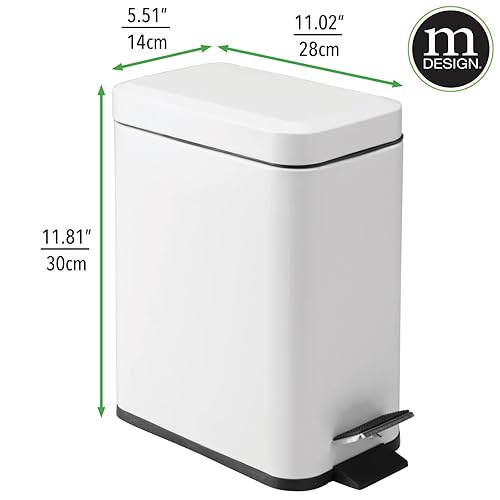 Miniatura 42 de mDesign - Cubo de basura de 1,3 galones de perfil delgado con escalón de metal, papelera, contenedor de basura, baño, tocador, dormitorio, cocina,