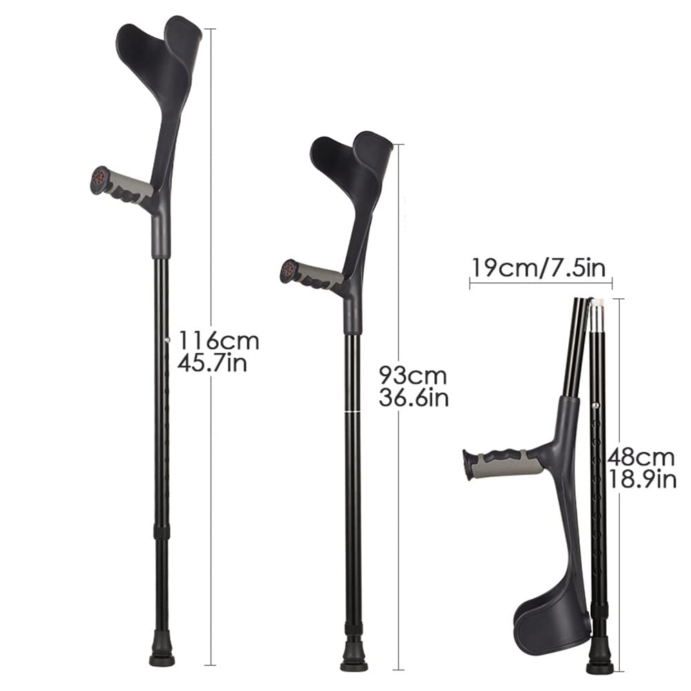 Par de Muletas Plegables para Adulto, Muletas de Antebrazo Aluminio con Altura Regulable 93-116cm, Muletas Ortopédicas, 2 Unidades (Color : Black)