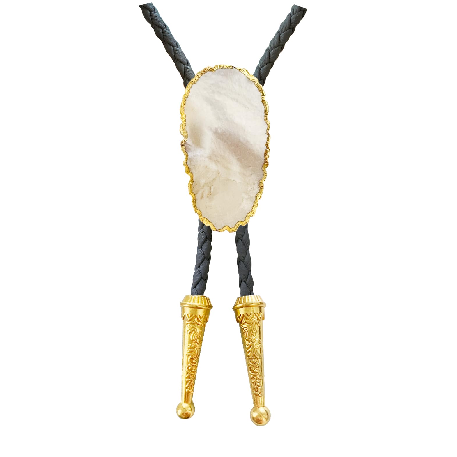 Daisy Del Sol Gemstone Bolo Tie Braided Vegan Faux Leather Natural Stone Gold Handmade Necklace Adjustable Boho Western Jewelry