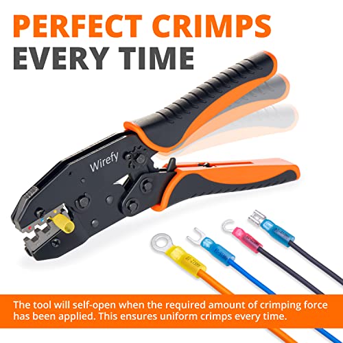 Wirefy Crimping Tool For Heat Shrink Connectors - Ratcheting Wire Crimpers - Crimping Pliers - Ratchet Terminal Crimper - Electrical Crimping Tool - 22-10 Awg #TOP4