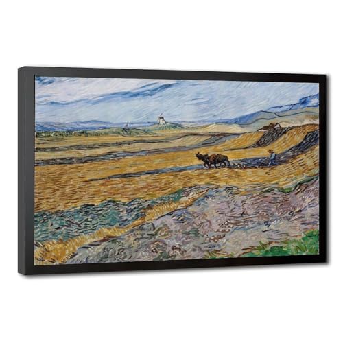 Impression sur toile champ clos avec laboureur de Van Gogh - Décoration murale 20x30 cm
