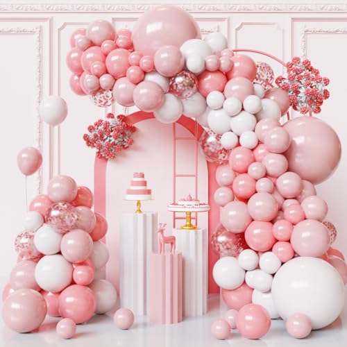 Image of Pink and White Balloons Arch Kit,130pcs Light Pink Balloons Different Sizes White Latex Balloons for Wedding,Baby Shower,Gender Reveal,Birthday,Valentine's Day Decorations