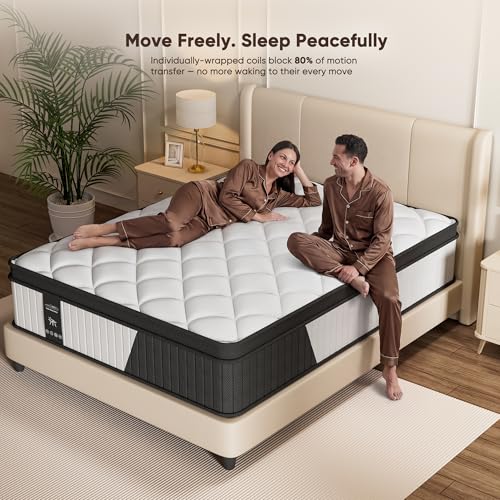 Image of King Size Mattress, 12 Inch Hybrid Mattress King Size in a Box, Medium Firm | King Mattress with Cooling Gel Memory Foam & Pocket Springs, Back Pressure Relief, Motion Isolation, Edge Support, Pillow Top