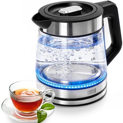 LEBENLANG Glas Wasserkocher klein - 1,2 Liter mit LED Beleuchtung I Edelstahl Design BPA-Frei Wasserkocher 1l 1 2 l Kleiner Reisewasserkocher für Camping & Glas Glaswasserkocher Leiser LEBENLANG Glas Wasserkocher klein - 1,2 Liter mit LED Beleuchtung I Edelstahl Design BPA-Frei Wasserkocher 1l 1 2 l Kleiner Reisewasserkocher für Camping & Glas Glaswasserkocher Leiser