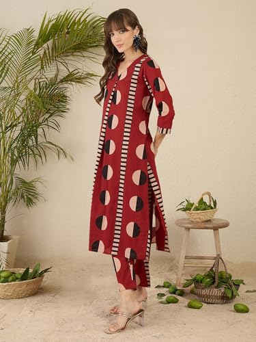 Image of INDO ERA Women Pure Cotton Kurta Palazzo Set | Printed Kurta with Palazzo Pants | Summer Friendly, Office Wear Co-Ord Set | Cord Set For Women Cotton