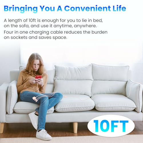 Image of 6in1 Multi Charging Cable 10FT, Magnetic Charger for Apple Watch Ultra /SE /9 /8 /7 /6 /5 /4 /3 /2 /1, Multiple Charger Cord for iPhone 15 /14 /13 /12 /11 /Galaxy /Pixel, Pink USB A /C Universal Travel Charger
