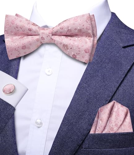 Image of Dubulle Mens Paisley Striped Bowtie Set Pre-tied Bowtie for Men and Pocket Square Set Wedding Business