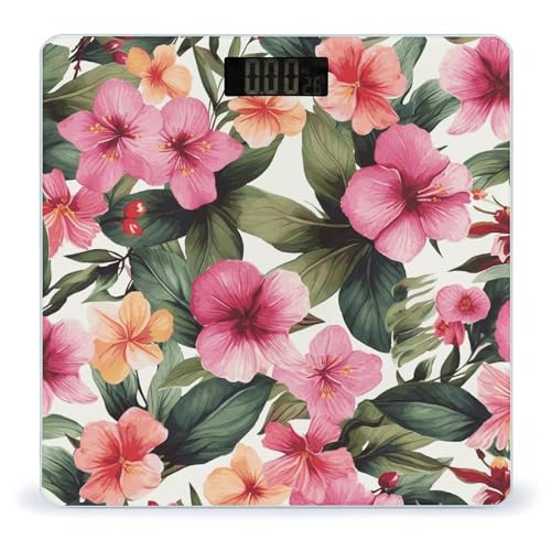 Báscula digital con diseño flor hawaiana y vidrio templado miniatura 1